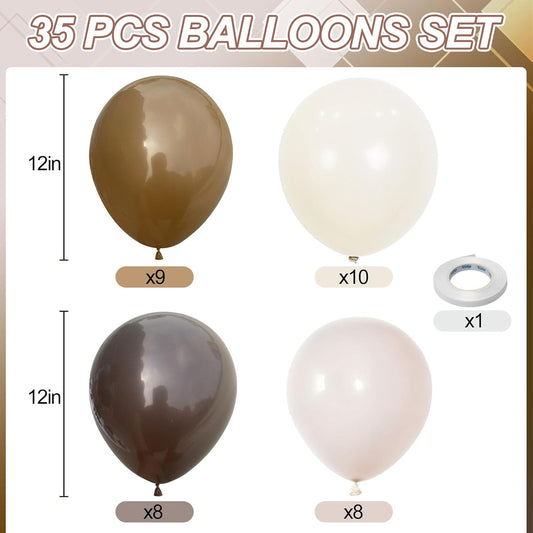 Brown Balloons, 12 Inch Coffee Brown Tan Cream Sand White Balloons for Neutral Bear Baby Shower Boho Wedding Woodland Birthday Party Decorations