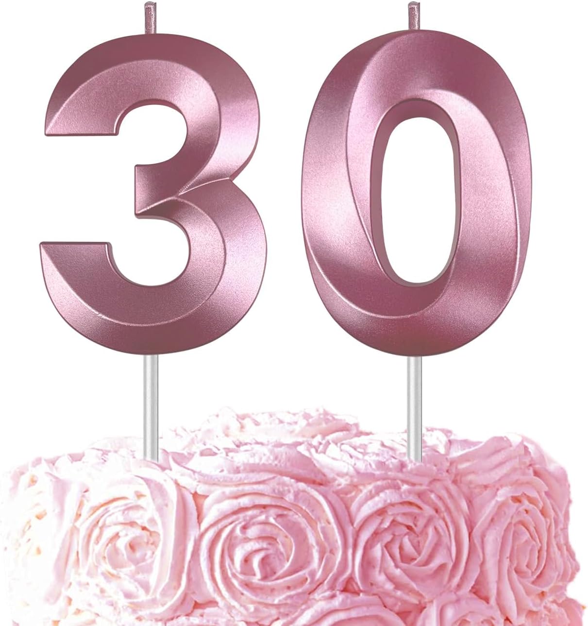 Pink Number 30 Candles, 3D Diamond 2.76 Inch Cake Topper Birthday Candles for Wedding Anniversary Cake Decorations, Happy Birthday Party Decorations