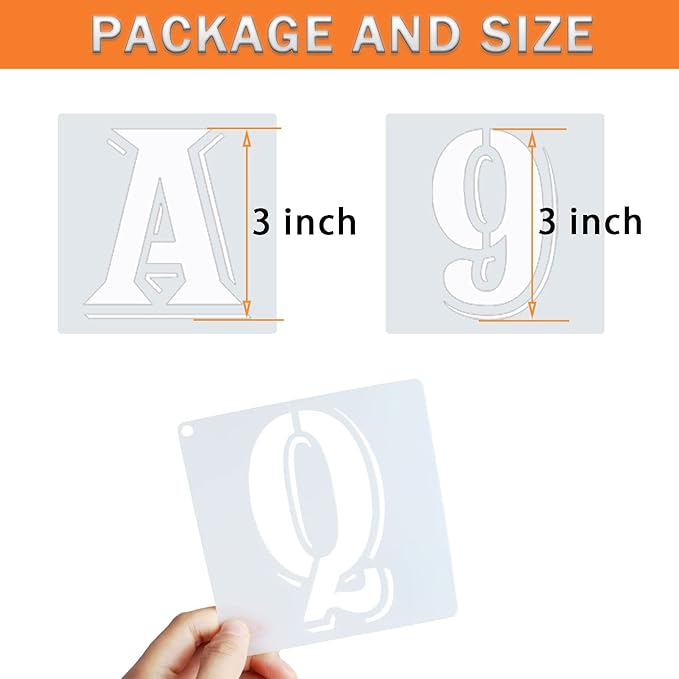 ASMPIO 3 Inch Letter Stencils Symbol Numbers Craft Stencils, 42 Pcs Reusable Plastic Alphabet Templates for Painting on Wood, Wall, Fabric, Rock, Glass, Signage, DIY Art Projects