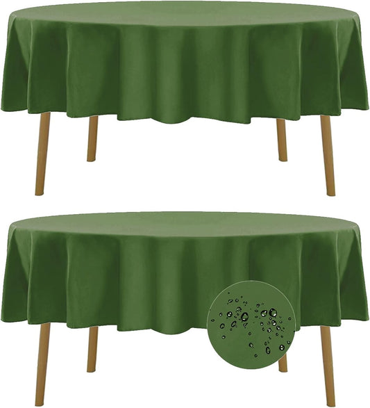 Fokitut 2 Pack Waterproof Round Tablecloth, 70 Inch, Stain Resistant and Wrinkle Polyester Table Cloth, Fabric Table Cover for Kitchen Dining, Wedding, Party, Holiday Dinner-Willow