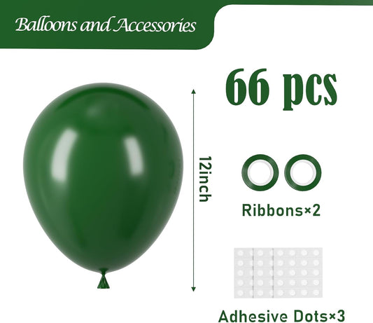 Dark Green Balloons, 66pack 12inch Green Latex Party Balloons for Birthday, Graduation, St. Patrick's Day, Christmas, Baby Shower, Dinosaur Party, Anniversary Party Decorations