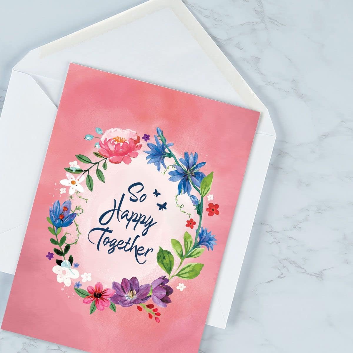 Happy Together Anniversary Greeting Cards - Set of 8 (4 Designs), 5 x 7 Inches, Sentiments Inside