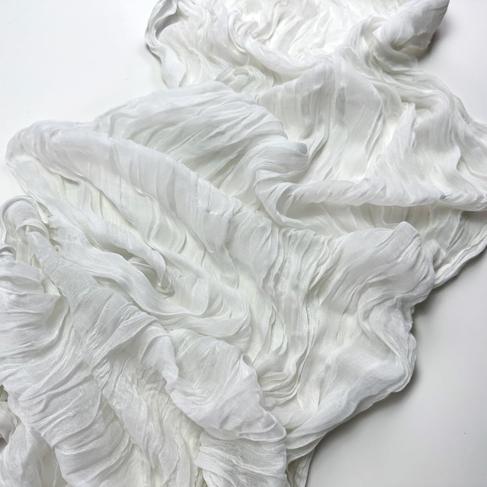 Booque Valley White Table Runner 3 Pack Cheesecloth 10ft Super Soft Boho Wrinkled Gauze Sheer Cloth for Baby Shower Baptism Birthday Party Wedding Christmas Centerpiece Table Decoration, 35x120 Inch