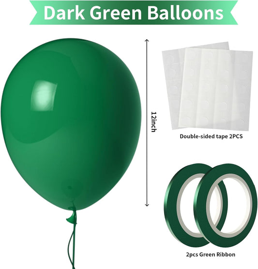 Dark Green Balloons 100 Pack – 12 Inch Forest Green Latex Balloons for Christmas, Jungle & Birthday Party