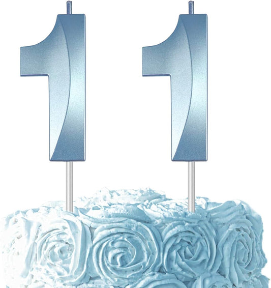 Blue Number 11 Candles, 3D Diamond 2.76 Inch Cake Topper Birthday Candles for Wedding Anniversary Cake Decorations, Happy Birthday Party Decorations
