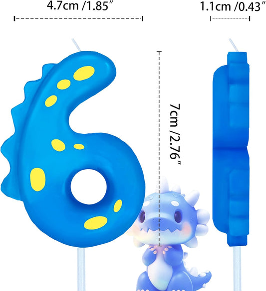 Number Birthday Candles(6 Candle Blue) Dinosaur Shape Number Happy Birthday Cake Candles for Dinosaur Birthday Party Decoration Reunions Theme Party