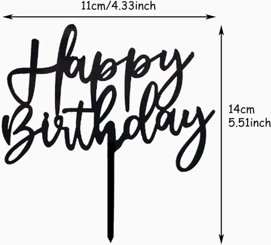 ZHENGYE Black Acrylic Happy Birthday Cake Topper - Cupcake Topper & Cake Decoration Supplies for Baby Shower, Children or Adults Birthdays