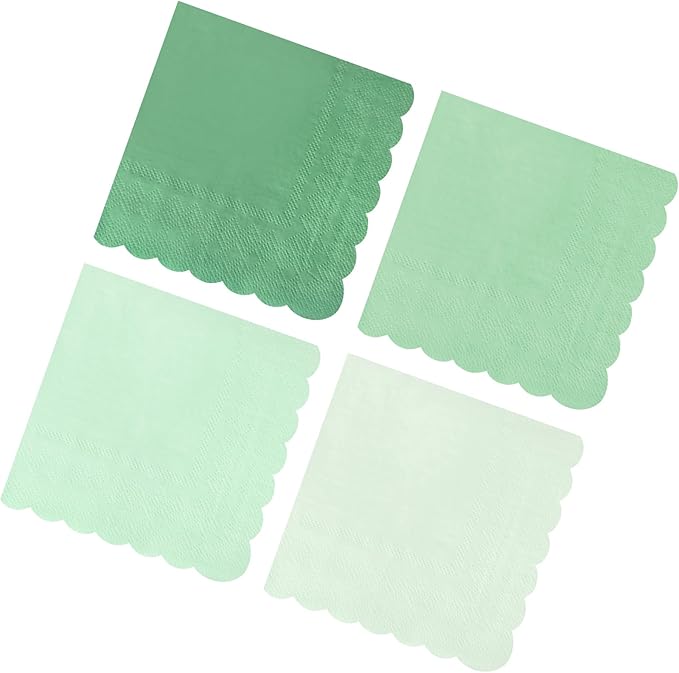 120PCS Gradient Sage Green Cocktail Party Napkins,Gradient Sage Green Scalloped Beverage Dessert Paper Napkin for Birthday Wedding