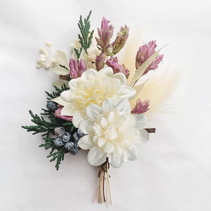 Uieke 6PCS Artificial Daisy Mums Flowers with Stem, Silk Dahlia Flowers Arrangement for Home Party Wedding Bouquet Winter Table Centerpieces Decor (White)