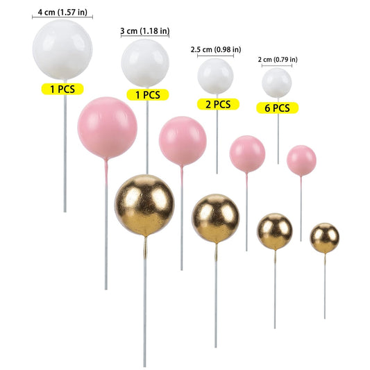 Gyufise 30Pcs Mini Balloon Cake Topper Foam Ball Cake Picks Cupcake Faux Pearl Balls DIY Cake Insert Topper Baking Decoration for Anniversary Graduation Birthday Party Baby Shower White Pink Gold