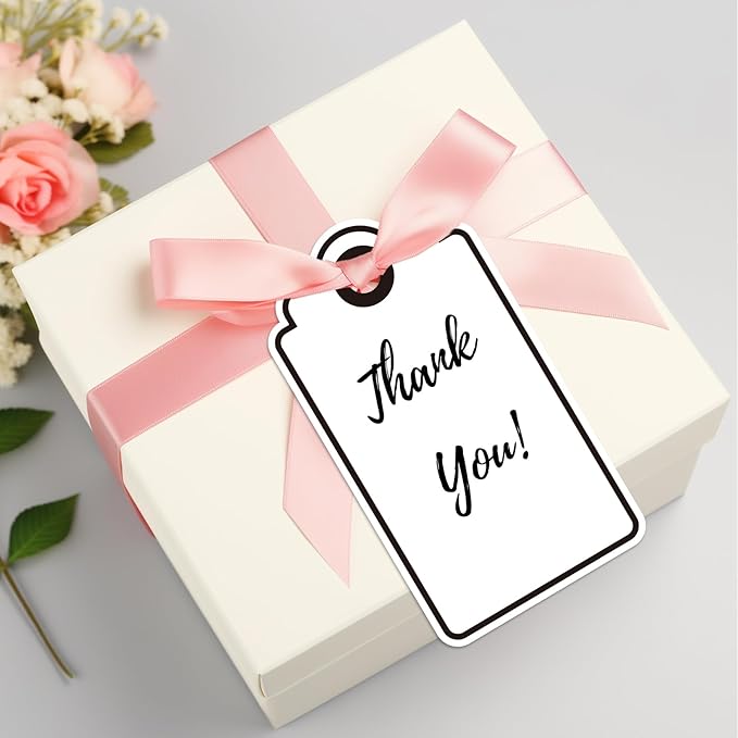 Anwyll Gift Tags with String - 100Pcs Black Gift Bag Tags Personalized White Blank Hanging Paper Label Tag for Baby Shower Birthday Party Wedding Christmas Favor Present