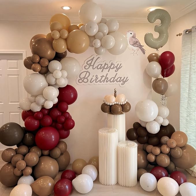 Burgundy Brown White Balloon Garland Arch Kit, 167Pcs Latex Balloons Different Sizes 15 12 10 5 inch for Graduation Birthday Wedding Baby Shower Party Decorations