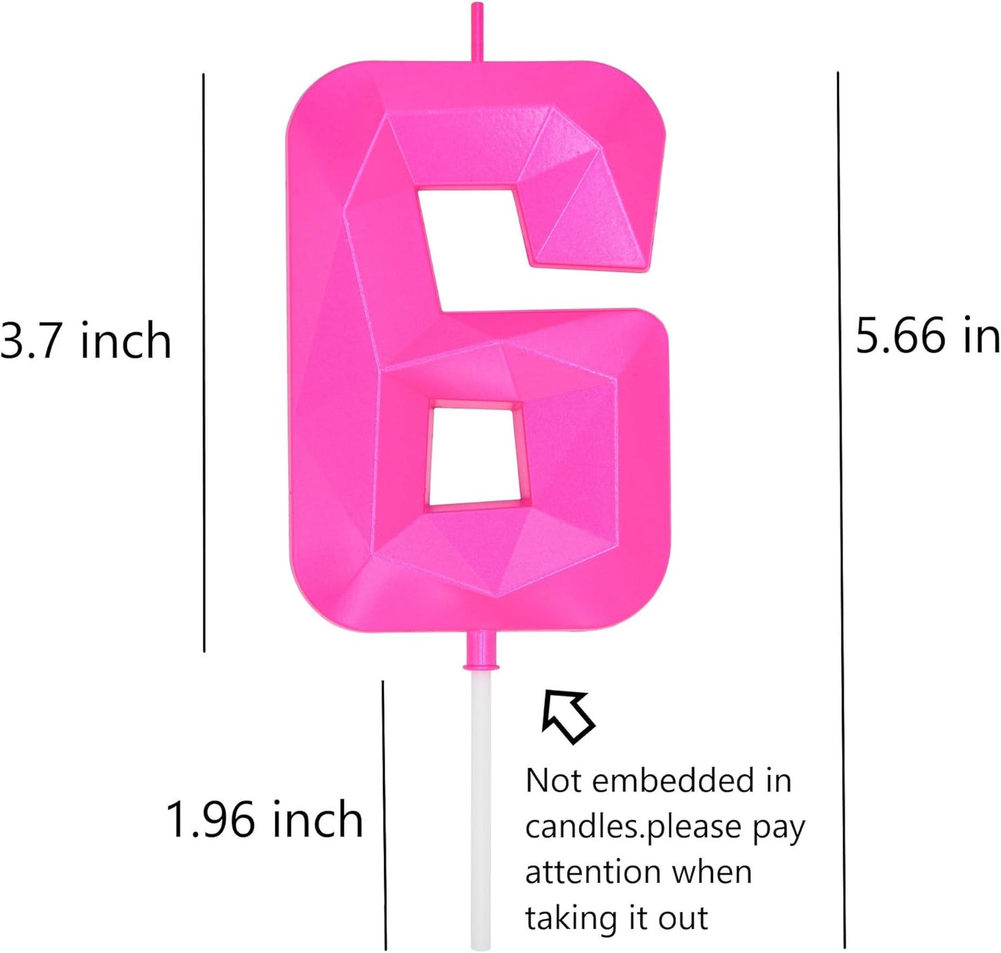 DERVENTA Birthday Candles Big Numbers 3D Pink 3.7 inch Party Cake Topper 1 Piece (Number 6 Pink)