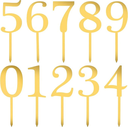 20PCS 0-9 Number For Cake Topper, Shiny Gold Acrylic Cake Topper, Freely Match Acrylic Numbers Suitable for Birthdays, Parties, Weddings, Anniversaries