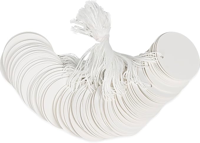 500PCS Marking Tags with String Attached, Round Paper Hangtags for Clothing Jewelry Arts Crafts DIY Gift Decorations(2"x2",White)