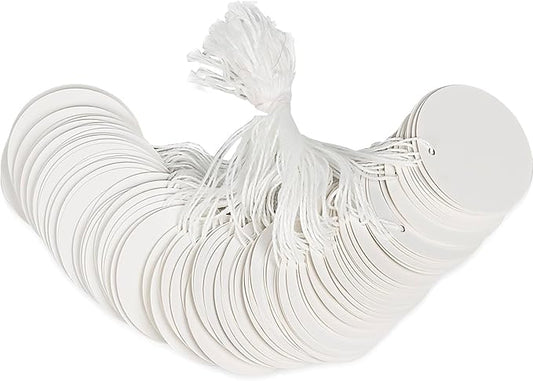 500PCS Marking Tags with String Attached, Round Paper Hangtags for Clothing Jewelry Arts Crafts DIY Gift Decorations(2"x2",White)