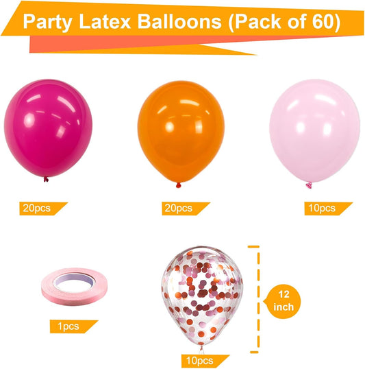 Bezente Pink and Orange Latex Balloons,60pcs 12 inch Light & Hot Pink Orange Confetti Balloons for Baby Shower, Birthday, Wedding, Tropical Party decorations