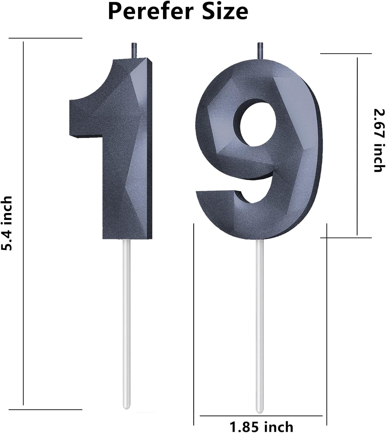Number Birthday Candles(19 Candle Black) 3D Diamond Shape 19th Happy Birthday Cake Topper Decorations for Boy Men Birthday Wedding Anniversary Celebration Theme Party Supplies