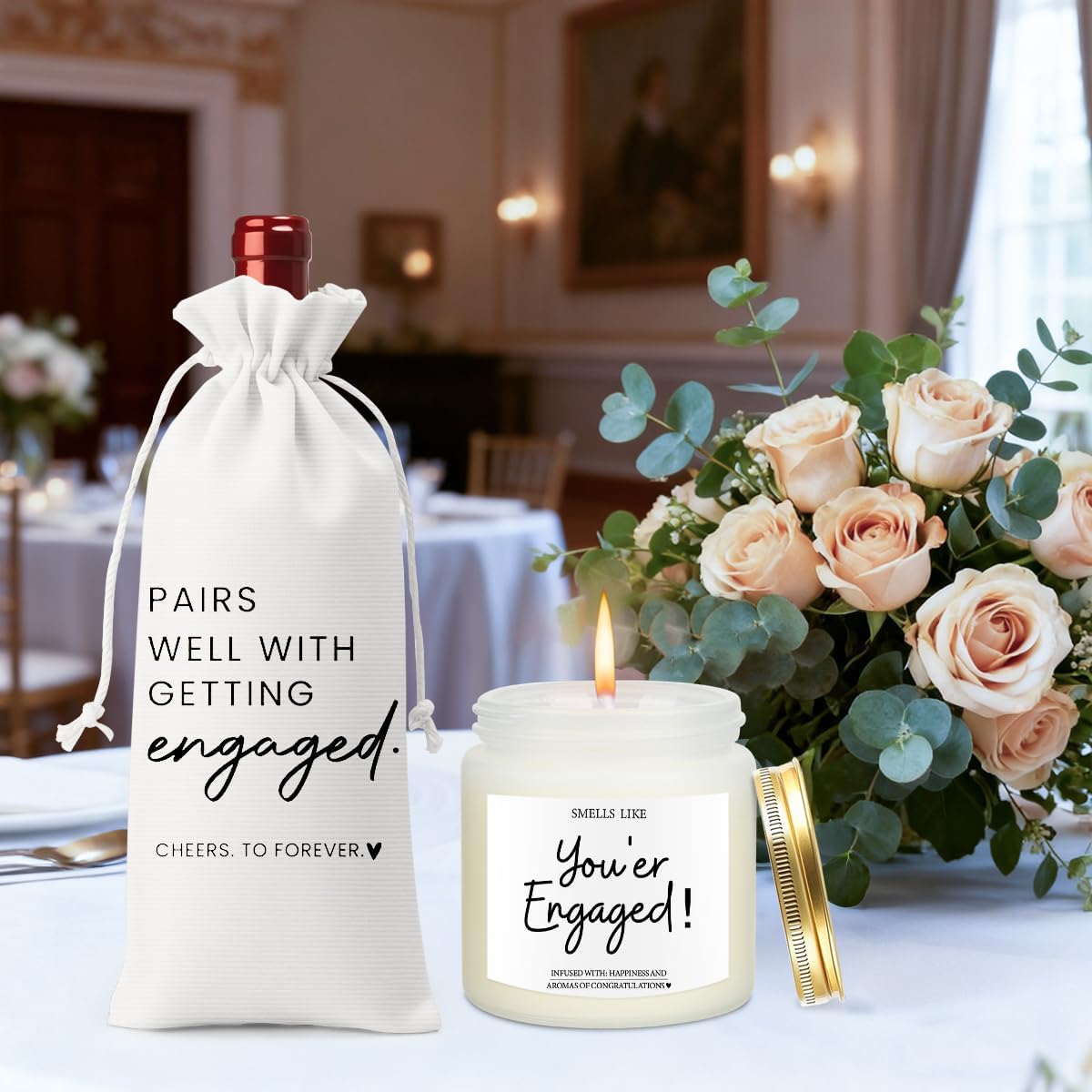 Engagement Gifts for Couples Her Engagement Party Decorations Gift for Couple Wine Bag Scented Candles Set Pairs Well with Getting Engaged Gifts To Forever White Wine Bottle Bag