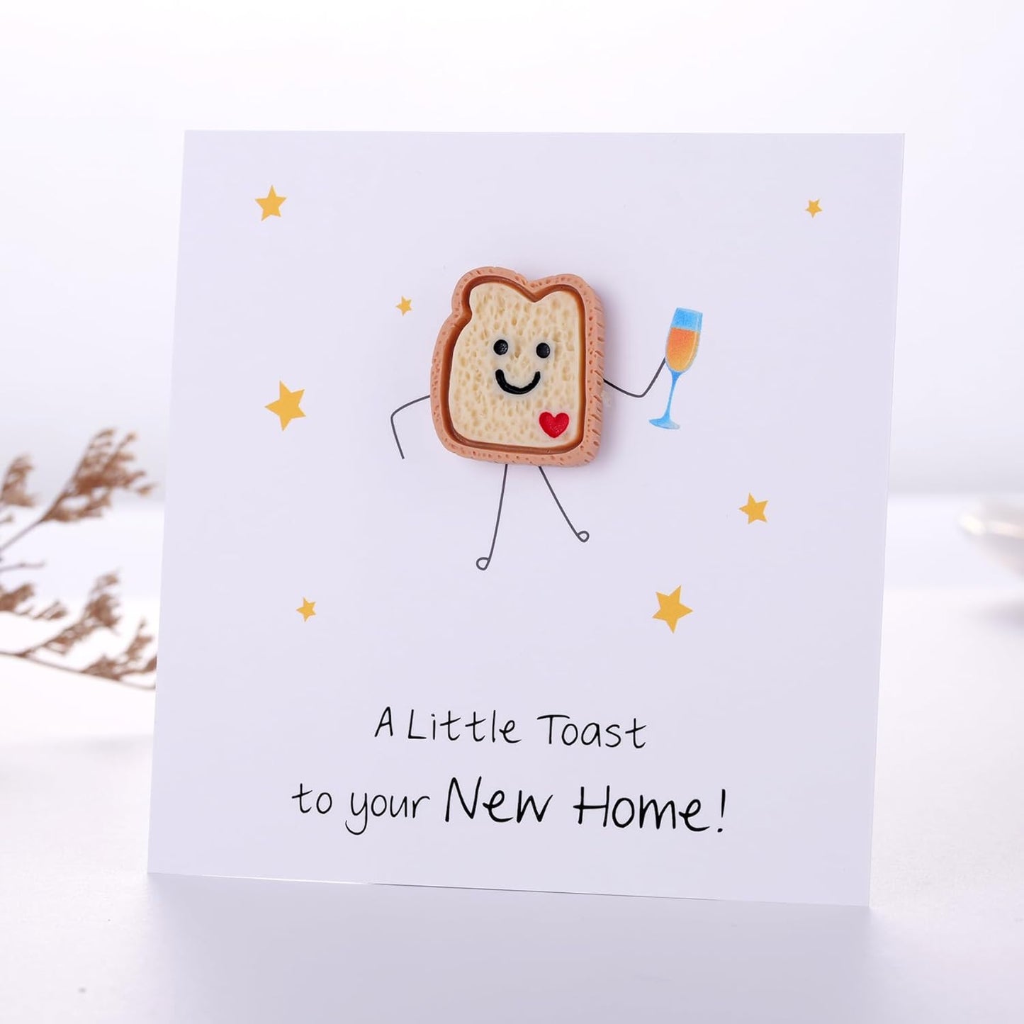 Ralukiia New Home Token Gift with Card, Cute Smiley Toast Keepsake, Funny Housewarming Gift for Women Friends or Family, Fresh Start Moving Away Gifts, New Apartment Warming Gifts Ideas
