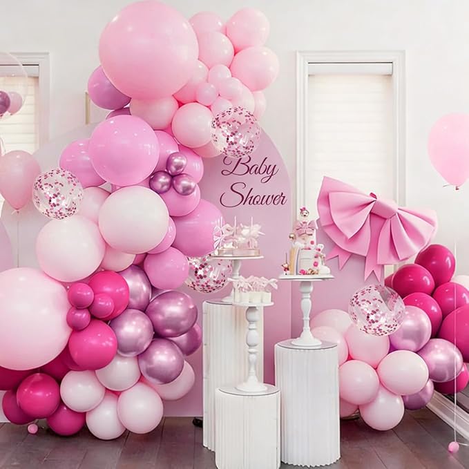 ZHIYAPA Pink Balloon Garland Arch Kit, 167Pcs Hot Light Pastel Latex Metallic Shades of Pink Balloons for Birthday Bridal Baby Shower Wedding Party Decorations