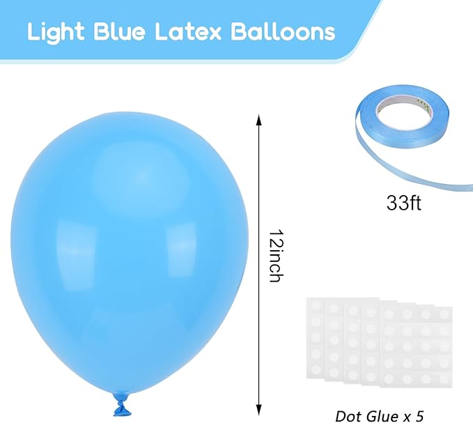 RUBFAC 120pcs Balloons for Birthday Baby Shower Graduation Anniversary Wedding Party Supplies Garland Arch Decoration,12 Inches,Light Blue