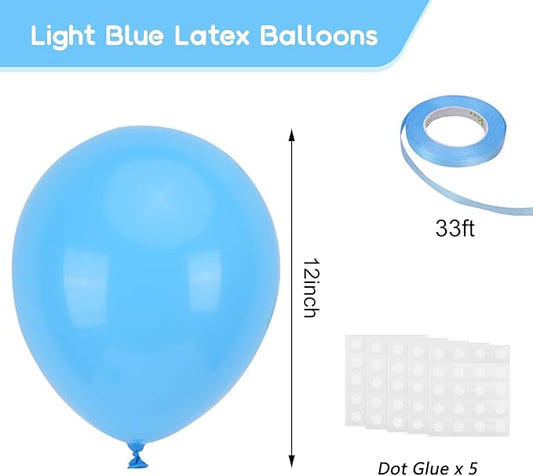 RUBFAC 120pcs Balloons for Birthday Baby Shower Graduation Anniversary Wedding Party Supplies Garland Arch Decoration,12 Inches,Light Blue