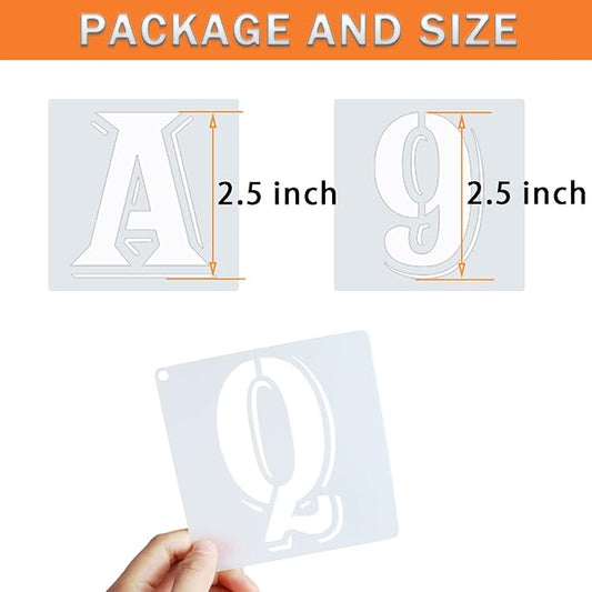 ASMPIO 2.5 Inch Letter Stencils Symbol Numbers Craft Stencils, 42 Pcs Reusable Plastic Alphabet Templates for Painting on Wood, Wall, Fabric, Rock, Glass, Signage, DIY Art Projects