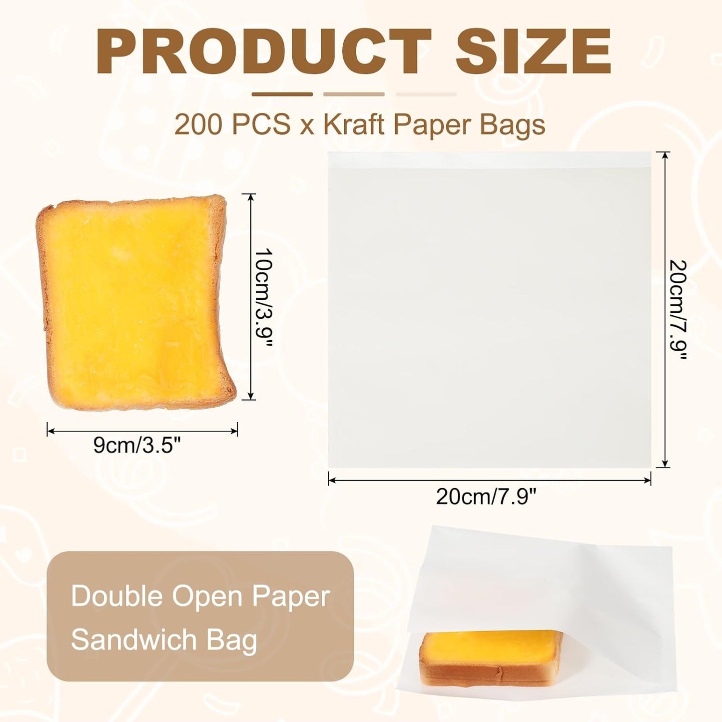 uxcell 200pcs Pastry Bags, 7.9 x 7.9 Inch Greaseproof Double Open Paper Wrappers Sandwich Bags for Donut Sandwich Pretzel Snacks Cookies, White Paper