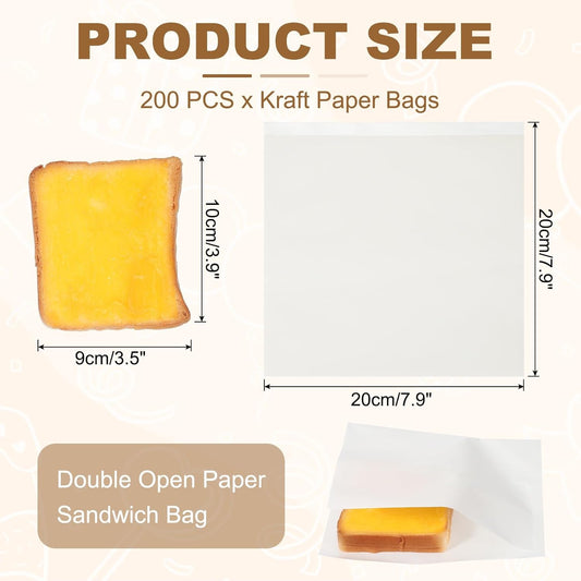 uxcell 200pcs Pastry Bags, 7.9 x 7.9 Inch Greaseproof Double Open Paper Wrappers Sandwich Bags for Donut Sandwich Pretzel Snacks Cookies, White Paper