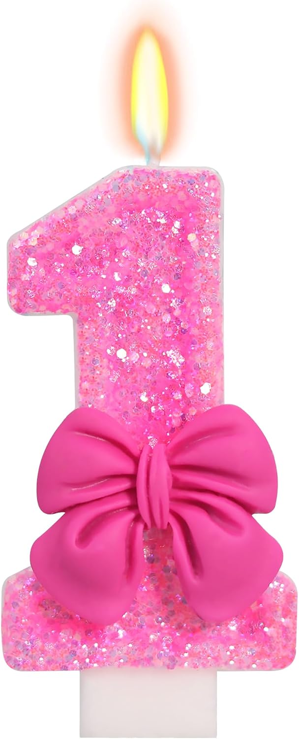 Number 1 Birthday Candle, Rose, Unscented, 3.1 x 5.9 Inches, Modern Theme, Smokeless, Indoor Use
