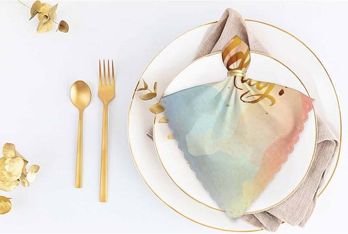 Happy Birthday Table Napkins Cloth Set of 4 Soft Watercolor Stars Dreamy Hand Written Letters Washable and Reusable Dinner Napkins for KitchenWeddings Parties 18 x 18 inch
