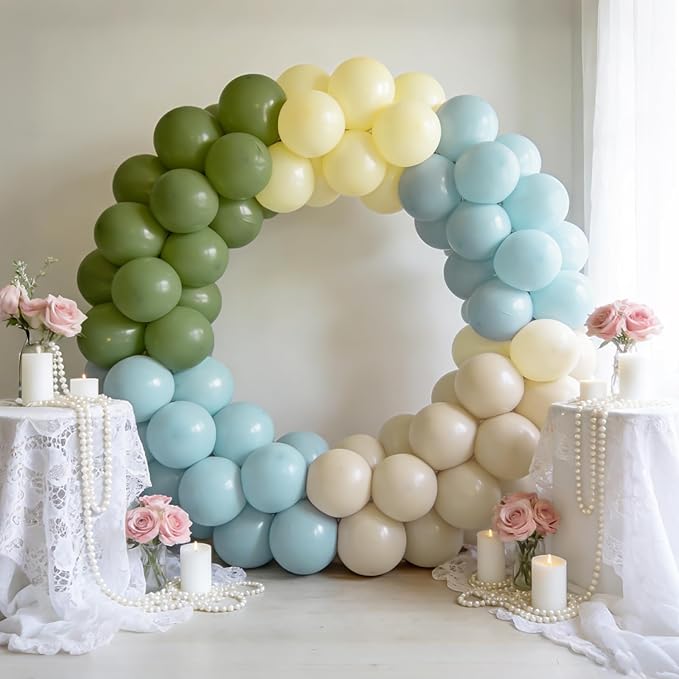 Bezente Sage Green Dusty Blue Yellow Balloons Kit - 60pcs 12 inch Dusty Blue Olive Green Latex Balloons Pastel Yellow Helium Balloons for Birthday Wedding Baby Shower Theme Party Decorations