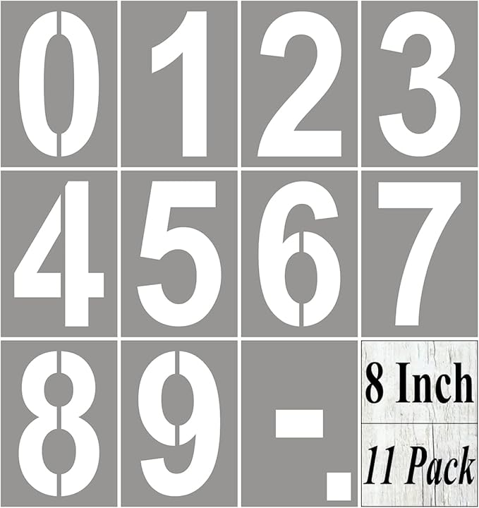 8 Inch Large Number Stencils for Painting - 11 Pack Number Stencil Templates for Curb Address, Cakes, Cookies, Mailboxes and Crafts, Reusable House Numbers Stencils for Wood Signs & Cement Wall Art