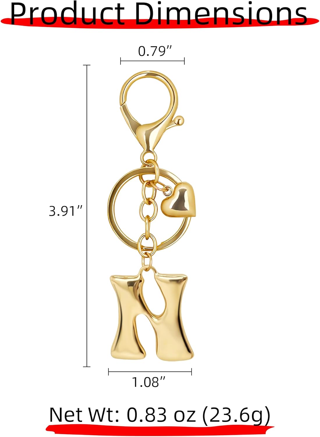 Gold Bubble Heart Initial Bag Charms for Handbags – Cute Initial Letter Keychain for Women, Purse Charms, Gold Gift