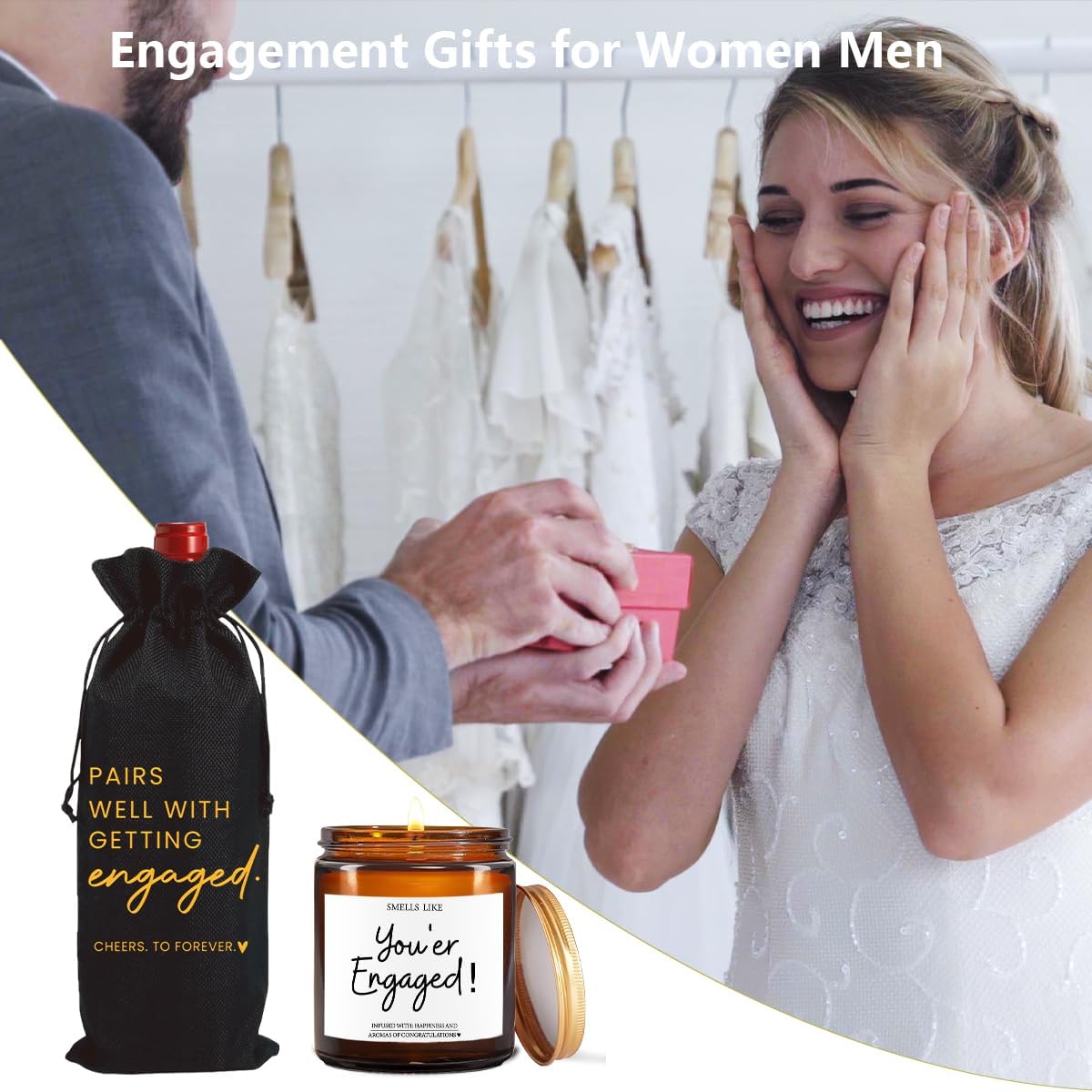 Engagement Gifts for Couples Her Engagement Party Decorations Gift for Couple Wine Bag Scented Candles Set Pairs Well with Getting Engaged Gifts To Forever Black Wine Bottle Bag