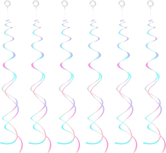30 Pieces Iridescent White Hanging Swirls, Foil Swirl Hanging Decorations Plastic Steamers for Ceiling, Dangling Whirls Wedding Baby Shower Birthday Party Decorations