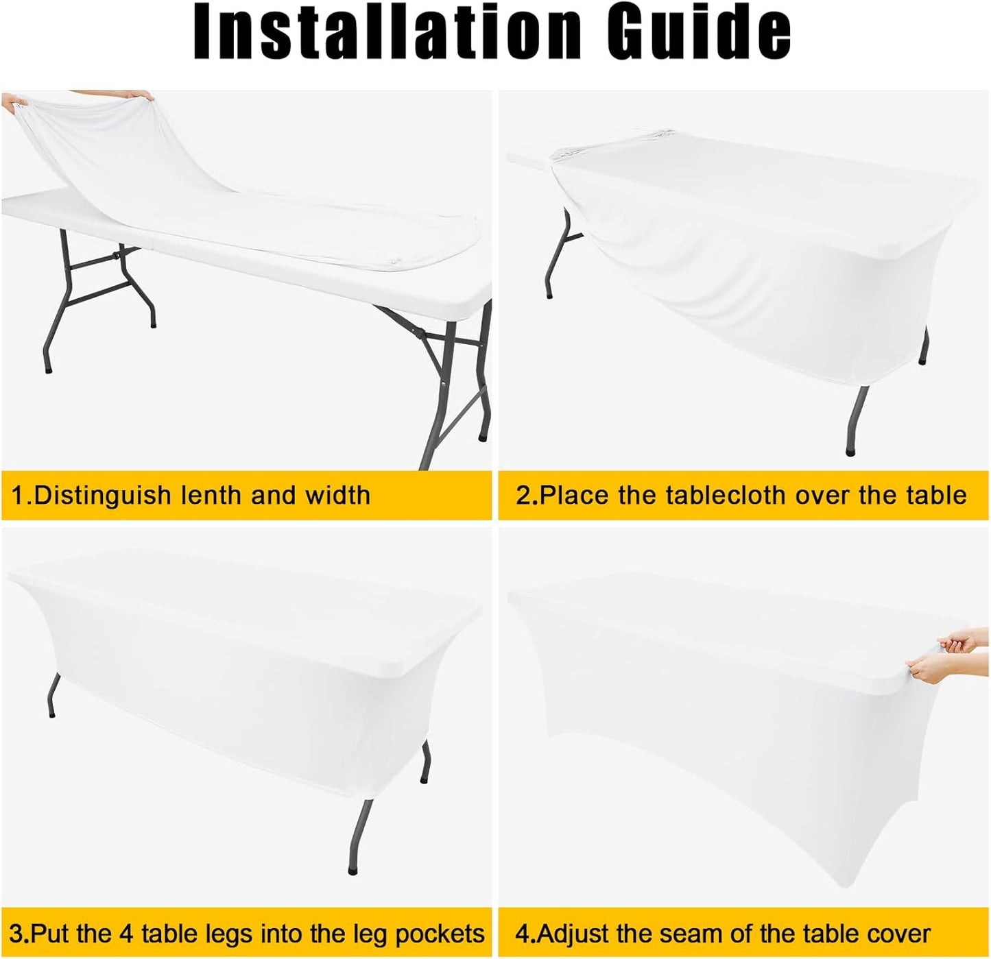 Smiry 2 Pack Spandex Table Cloth 4FT, Elastic Fitted Stretch Tablecloths, Washable and Wrinkle Free Rectangular Patio Table Cover for Outdoor, Wedding, Banquet & Parties (White, 48Lx30Wx30H Inch)