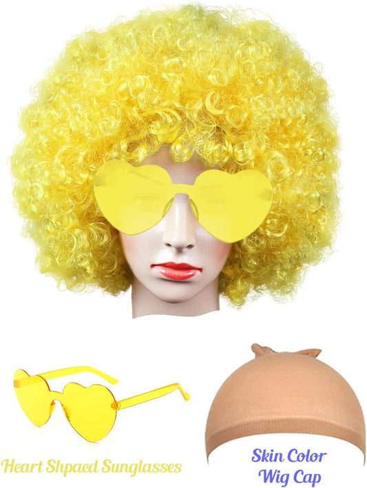Short Bob Colors Wigs with Bangs, 6Pcs Cosplay Wig with Heart Sunglasses for Halloween Bachelor Party Decorations