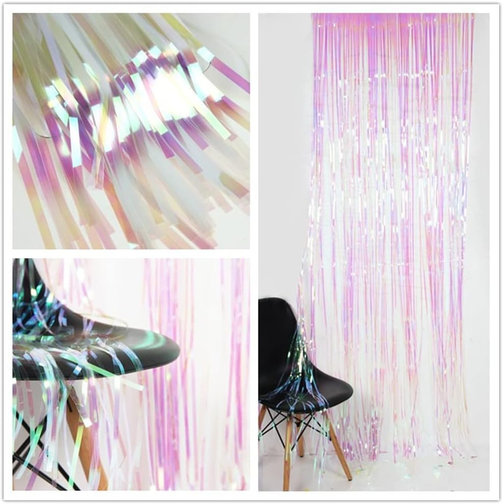2PCS Tinsel Fringe Backdrop Party Decor Foil Curtain Party Decorations For Birthday Holiday Celebration Graduation Baby Shower Engagement Bachelorette Wedding Photo Booth Props(Trans colors)3.28*8.2ft