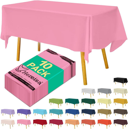 Disposable Pink Plastic Tablecloth 54x108 Inch, 10-Count Waterproof Rectangle Table Cover for Events, Catering