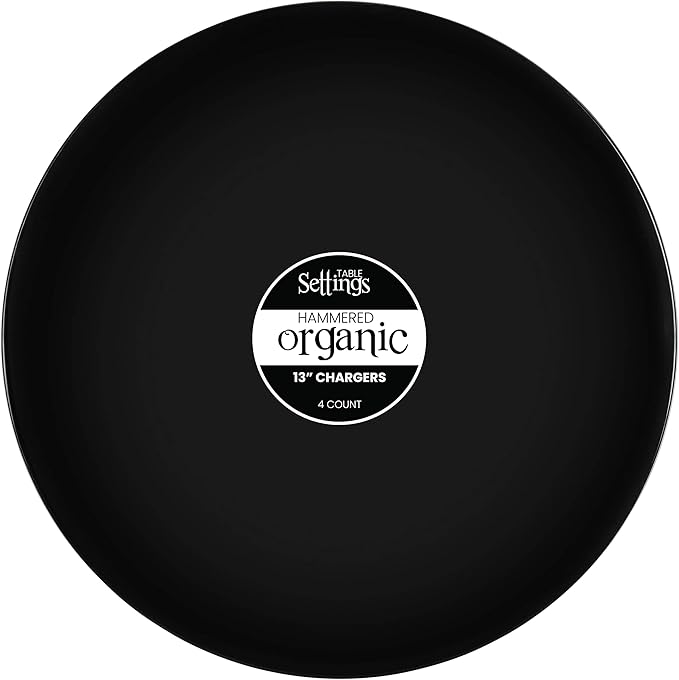 PLASTICPRO [Black 4 Pack] 13'' Charger Plates Black Plastic Heavy Duty Disposable Dinner Chargers Serveware Dishes Platters Tableware for Parties, Weddings & More