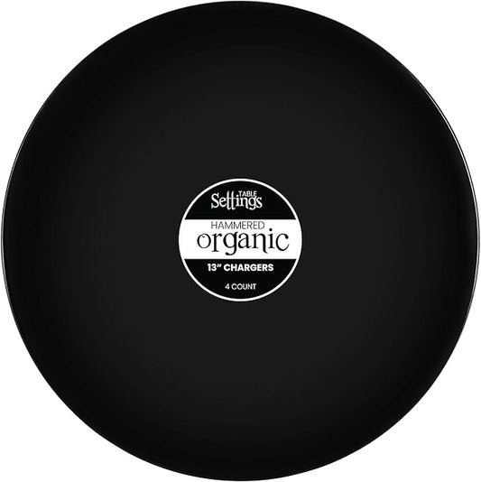 PLASTICPRO [Black 4 Pack] 13'' Charger Plates Black Plastic Heavy Duty Disposable Dinner Chargers Serveware Dishes Platters Tableware for Parties, Weddings & More