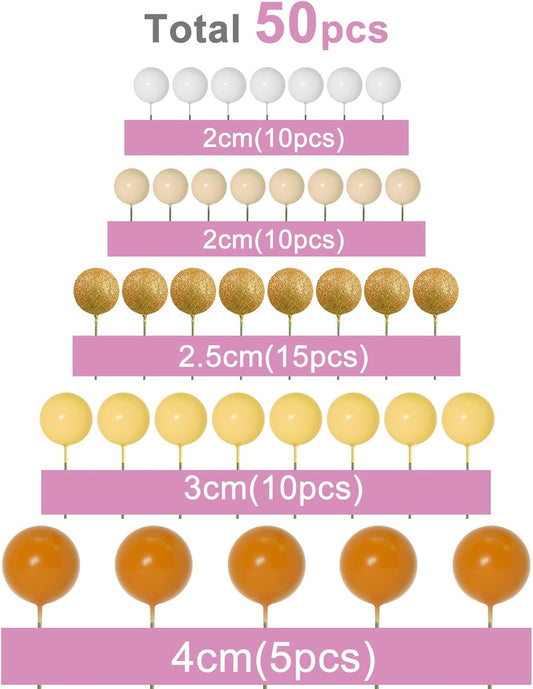 ASTARON 50 Pcs Ball Cake Topper Sticks Mini Balloons for Cake Decorating Supplies Foam Balls Cake decorations for Baby Shower Cake Birthday Cake Toppers Decorations (Orange Yellow Series)