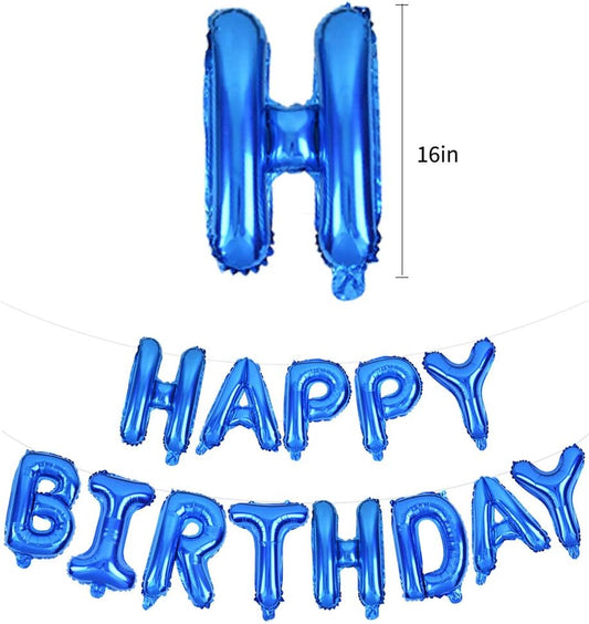 TONIFUL Blue Happy Birthday Balloons 16 Inch Mylar Foil Letters Birthday Sign Banner Balloon Bunting Reusable for Girls Boys Kids & Adults Birthday Decorations and Party Supplies