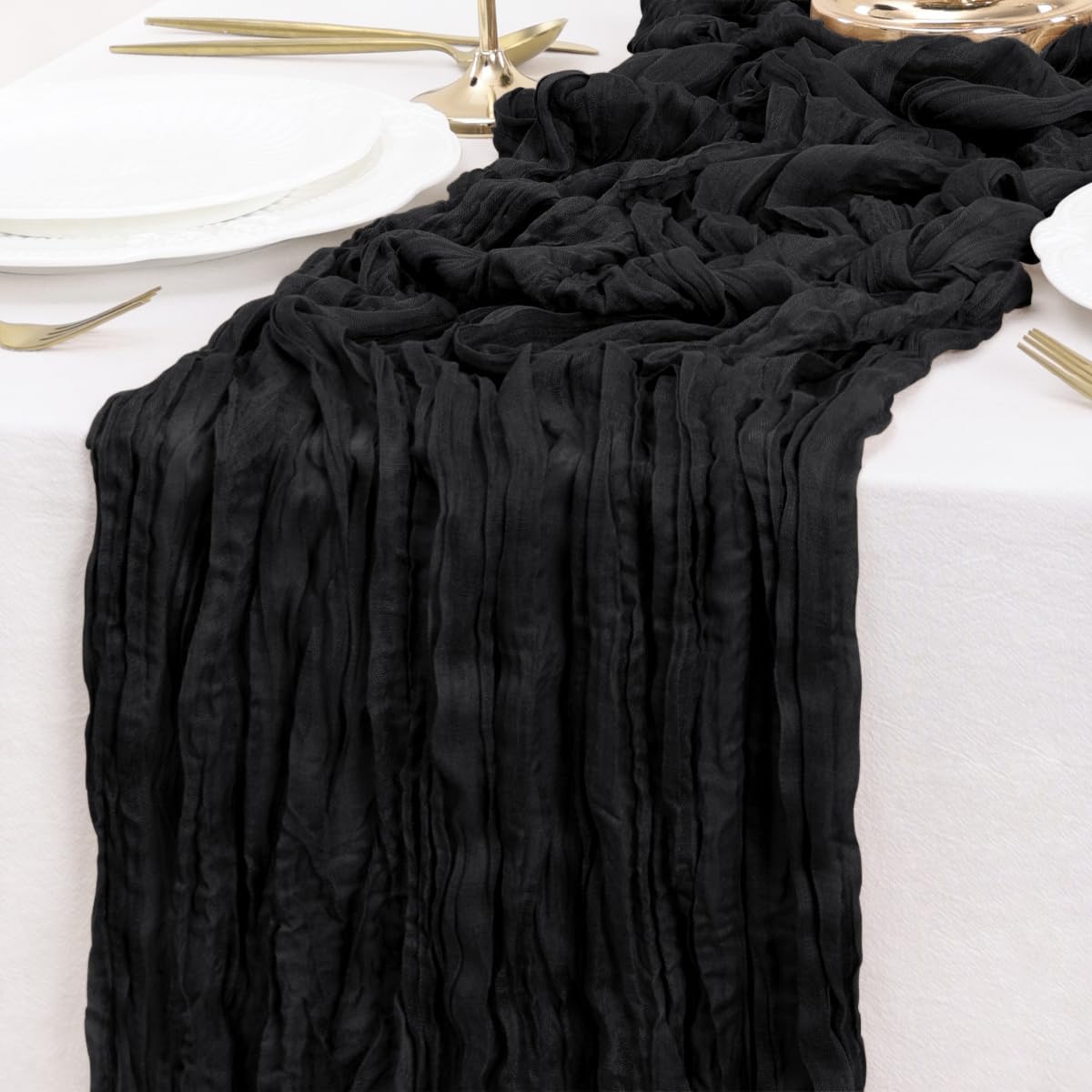 Black Table Runner Cheesecloth Table Runner 10FT Farmhouse Table Runners 120 Inches Fall Table Decor Dining Room Centerpiece Wedding Boho Baby Shower Birthday