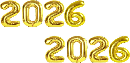 2026 Balloon - 2 Pack Gold Birthday Number Balloons, 40 Inch Large Foil Balloons for Men Women Boys Girls Gold Themed Birthday Decorations，Number 2026 Balloon