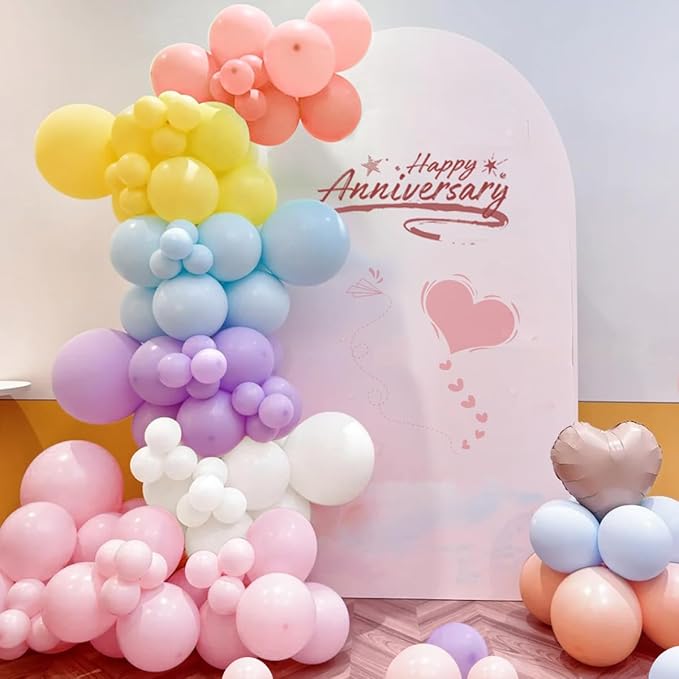Pastel Balloon Garland Arch Kit, 167Pcs Macaron Colorful Yellow White Pink Blue Orange Plum Balloons for Rainbow Birthday Graduation Pride Month Party Decorations