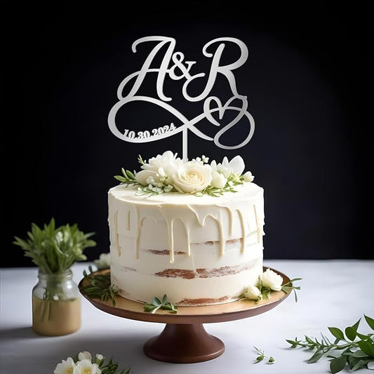 Custom Initials and Date Wedding Cake Topper Personalized Wedding Cake Decoration Heart Infinity in Acrylic