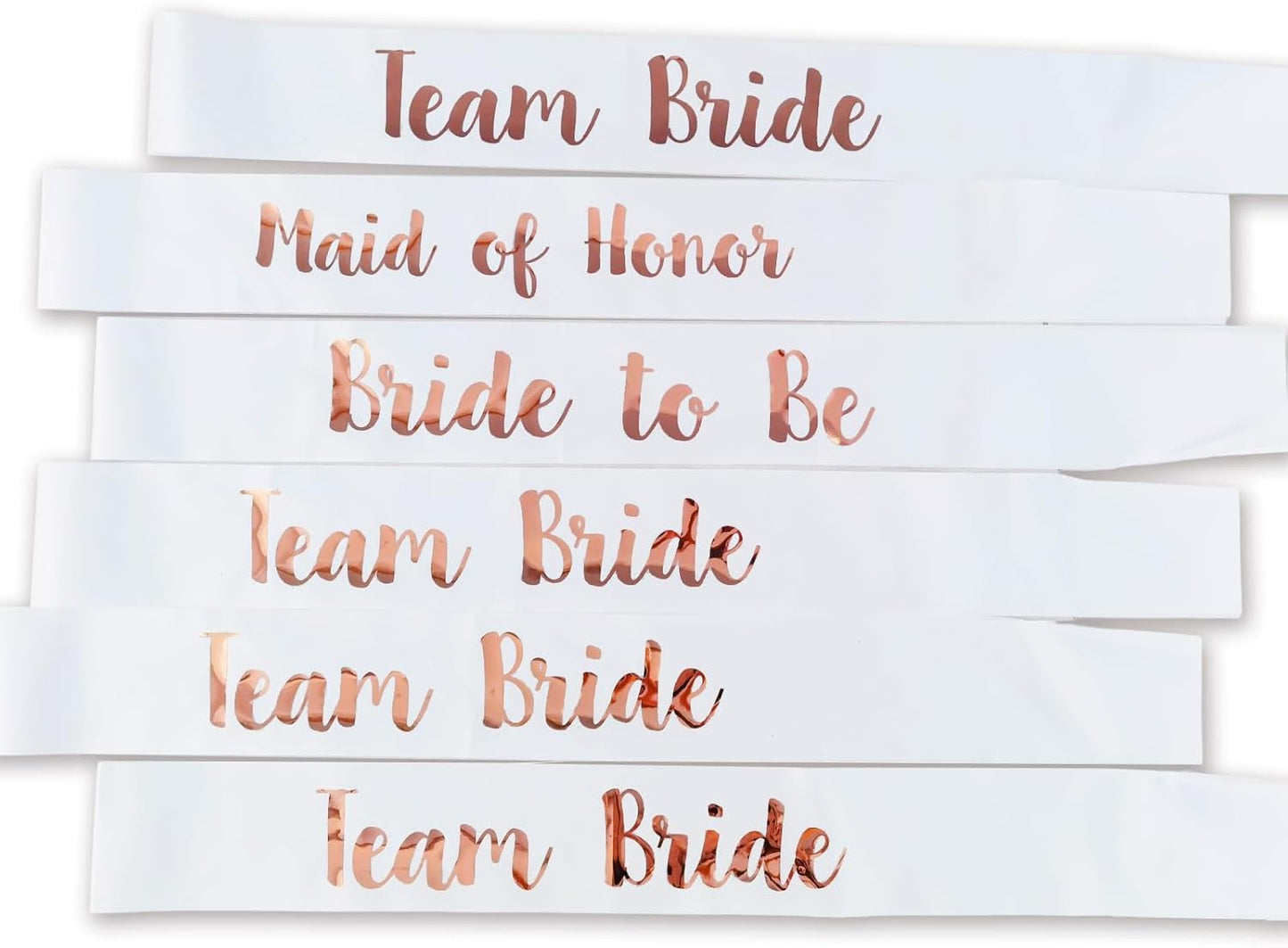 6 PACK Bachelorette Sashes for Bride and Bridesmaid, White Maid of Honor Team Bride Sashes for Bridal Shower or Bachelor Party Decorations, Rose Gold Letter